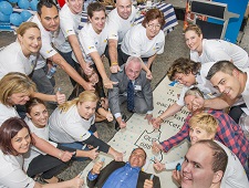 Matthew Hayden launching the Big Aussie Barbie in Brisbane with local CBA volunteers